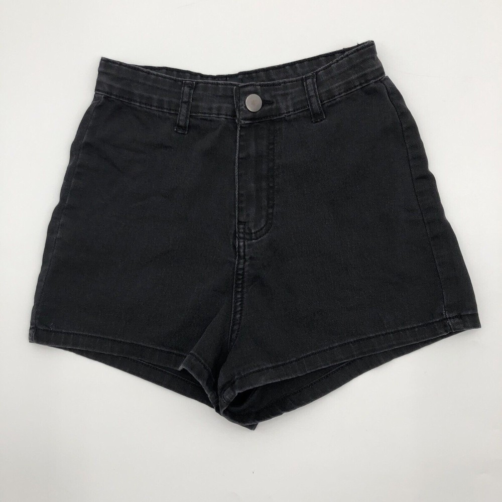 Pretty Little Thing Womens Shortie Shorts Size 2 Black High Waist Stretch Twill